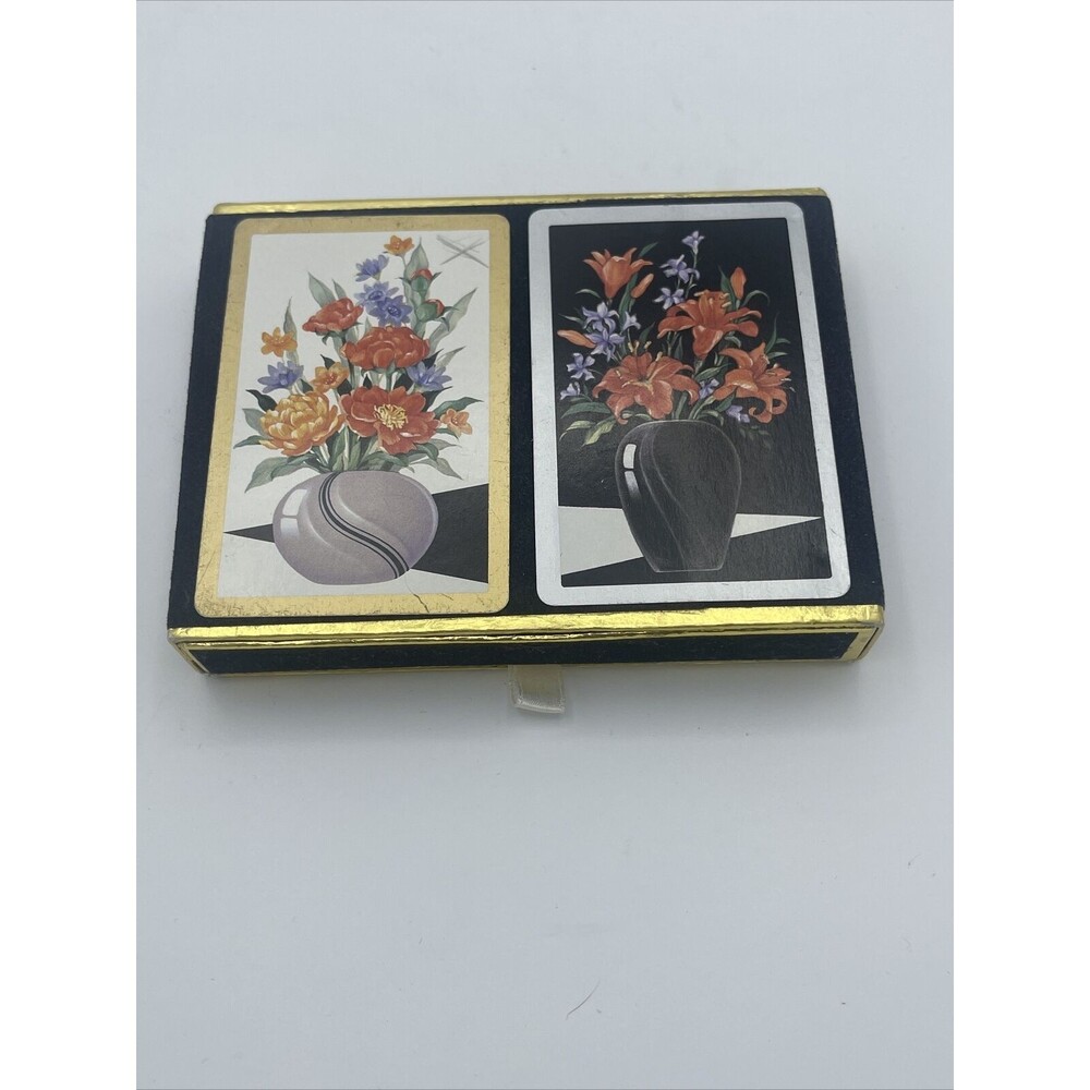 Vintage Congress Playing Cards Cel-U-Tone Finish 2 Pack Flowers In Vase